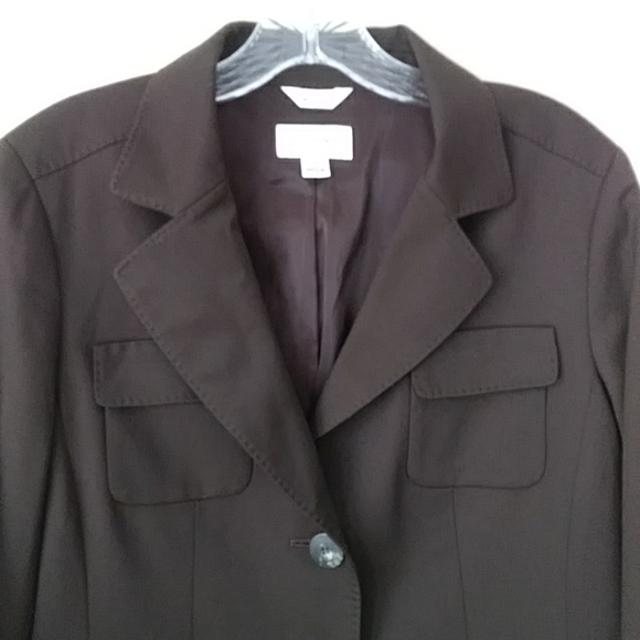 Talbots Stretch Wool Lined Two Button Blazer 10P Brown - Picture 7 of 16
